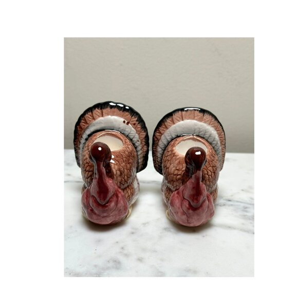 Vintage Ceramic Thanksgiving Turkey Taper Candle Holders Set Of 2 Fall Harvest - Picture 2 of 8